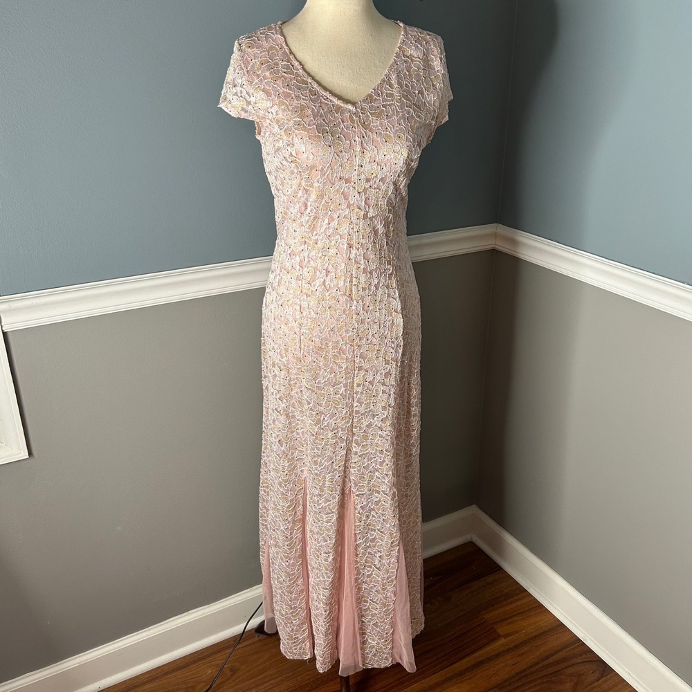 Candlelite Petite Pink‎ Lace Overlay Maxi Dress Formal Gown fairycore enchanted